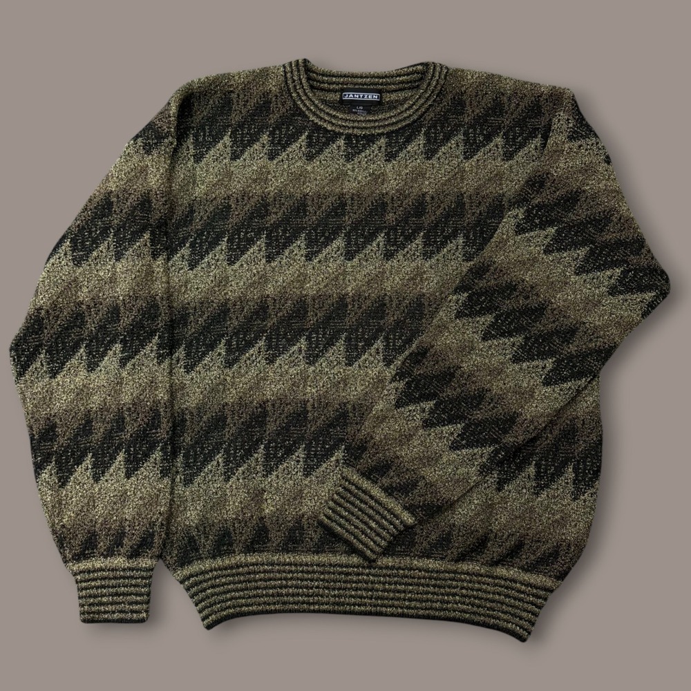 Vintage 90s Jantzen Sweater Mens L Geometric Textured Knit Grandpa Korea Retro